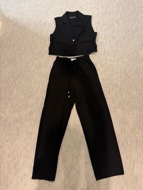Zara Black Sleeveless Vest & Straight Leg Pants Set